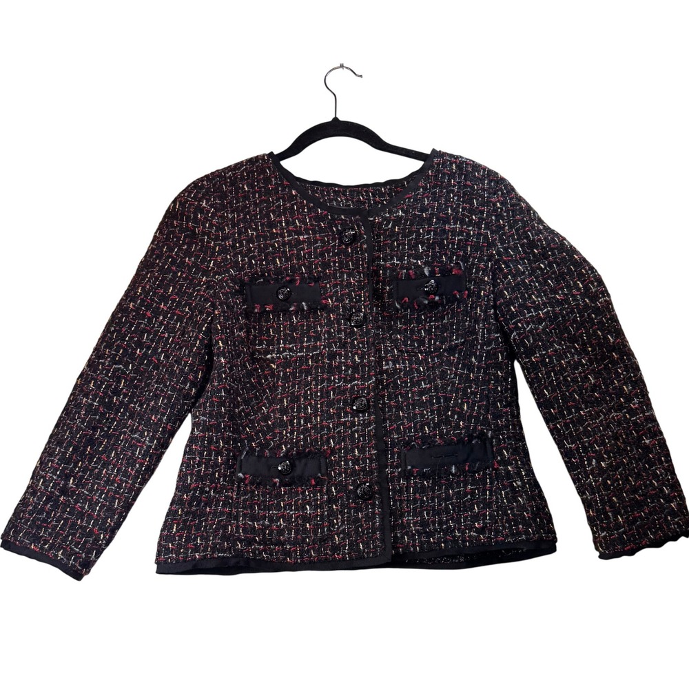 Talbots Women's Size 10 Tweed Jacket Blazer Black Red Career‎ Wear Cropped
